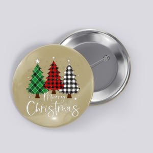 Merry Christmas 3 Xmas Trees Buffalo Plaid Family Matching Button