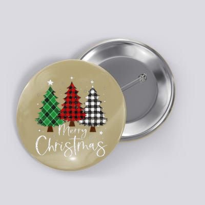 Merry Christmas 3 Xmas Trees Buffalo Plaid Family Matching Button