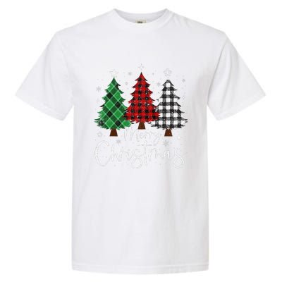 Merry Christmas 3 Xmas Trees Buffalo Plaid Family Matching Garment-Dyed Heavyweight T-Shirt