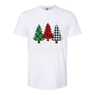 Merry Christmas 3 Xmas Trees Buffalo Plaid Family Matching Softstyle CVC T-Shirt