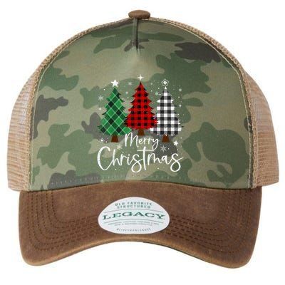 Merry Christmas 3 Xmas Trees Buffalo Plaid Family Matching Legacy Tie Dye Trucker Hat