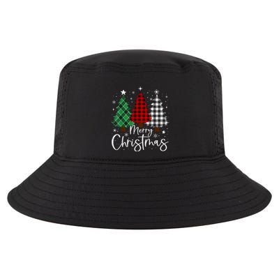 Merry Christmas 3 Xmas Trees Buffalo Plaid Family Matching Cool Comfort Performance Bucket Hat