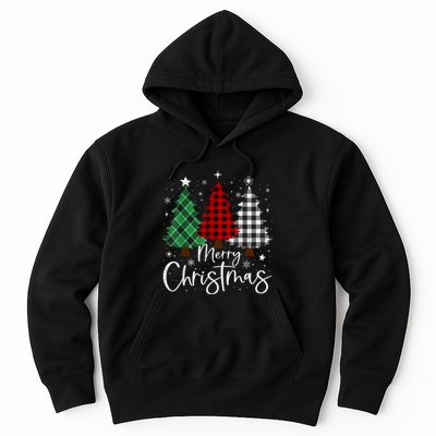 Merry Christmas 3 Xmas Trees Buffalo Plaid Family Matching Hoodie