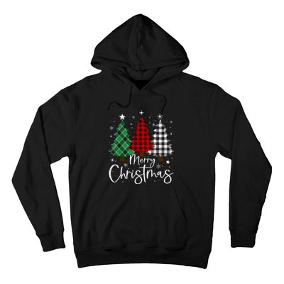 Merry Christmas 3 Xmas Trees Buffalo Plaid Family Matching Hoodie