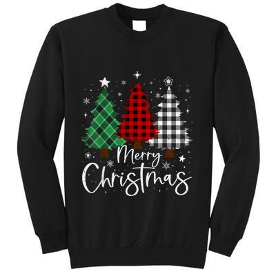 Merry Christmas 3 Xmas Trees Buffalo Plaid Family Matching Sweatshirt