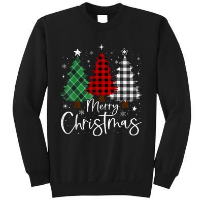 Merry Christmas 3 Xmas Trees Buffalo Plaid Family Matching Sweatshirt