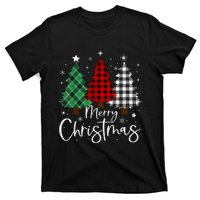 Merry Christmas 3 Xmas Trees Buffalo Plaid Family Matching T-Shirt