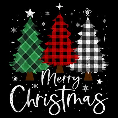 Merry Christmas 3 Xmas Trees Buffalo Plaid Family Matching T-Shirt