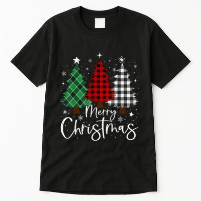 Merry Christmas 3 Xmas Trees Buffalo Plaid Family Matching Tall T-Shirt