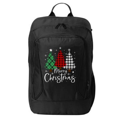 Merry Christmas 3 Xmas Trees Buffalo Plaid Family Matching City Backpack