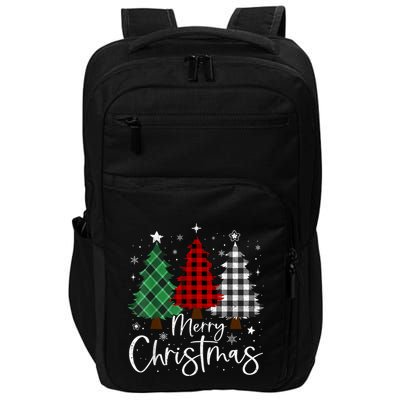 Merry Christmas 3 Xmas Trees Buffalo Plaid Family Matching Impact Tech Backpack