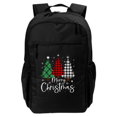 Merry Christmas 3 Xmas Trees Buffalo Plaid Family Matching Backpack