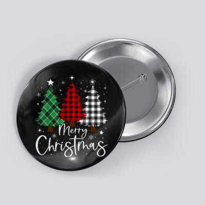 Merry Christmas 3 Xmas Trees Buffalo Plaid Family Matching Button