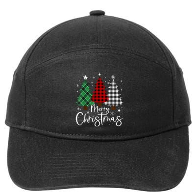 Merry Christmas 3 Xmas Trees Buffalo Plaid Family Matching 7-Panel Snapback Hat