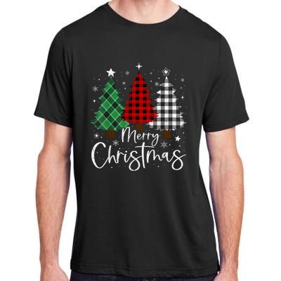 Merry Christmas 3 Xmas Trees Buffalo Plaid Family Matching Adult ChromaSoft Performance T-Shirt