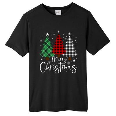 Merry Christmas 3 Xmas Trees Buffalo Plaid Family Matching Tall Fusion ChromaSoft Performance T-Shirt