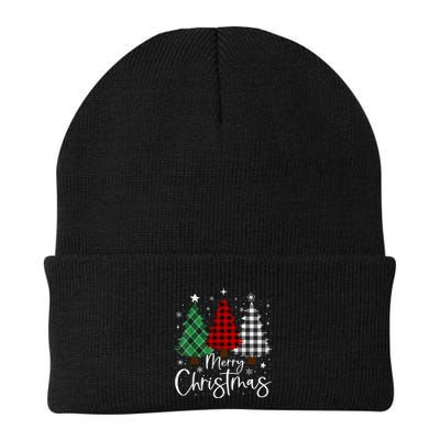 Merry Christmas 3 Xmas Trees Buffalo Plaid Family Matching Beanie