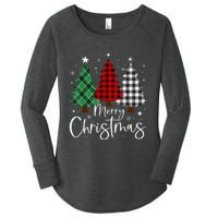 Merry Christmas 3 Xmas Trees Buffalo Plaid Family Matching Women's Perfect Tri Tunic Long Sleeve Shirt