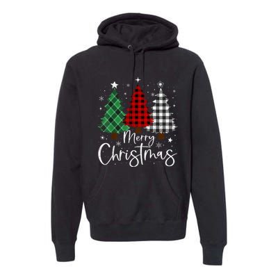 Merry Christmas 3 Xmas Trees Buffalo Plaid Family Matching Premium Hoodie