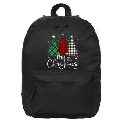 Merry Christmas 3 Xmas Trees Buffalo Plaid Family Matching 16 in Basic Backpack