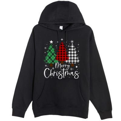 Merry Christmas 3 Xmas Trees Buffalo Plaid Family Matching Premium Pullover Hoodie