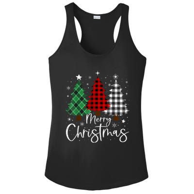 Merry Christmas 3 Xmas Trees Buffalo Plaid Family Matching Ladies PosiCharge Competitor Racerback Tank