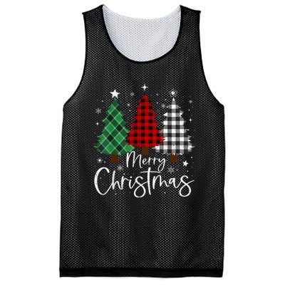 Merry Christmas 3 Xmas Trees Buffalo Plaid Family Matching Mesh Reversible Basketball Jersey Tank