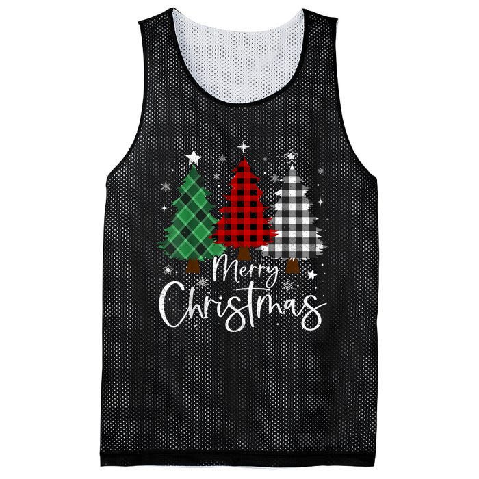 Merry Christmas 3 Xmas Trees Buffalo Plaid Family Matching Mesh Reversible Basketball Jersey Tank