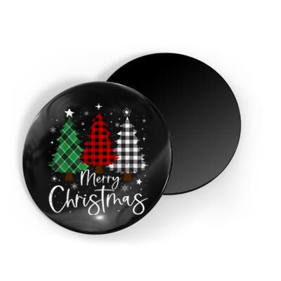 Merry Christmas 3 Xmas Trees Buffalo Plaid Family Matching Magnet