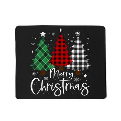 Merry Christmas 3 Xmas Trees Buffalo Plaid Family Matching Mousepad