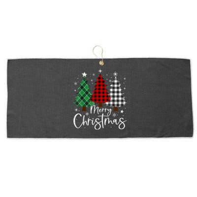 Merry Christmas 3 Xmas Trees Buffalo Plaid Family Matching Large Microfiber Waffle Golf Towel