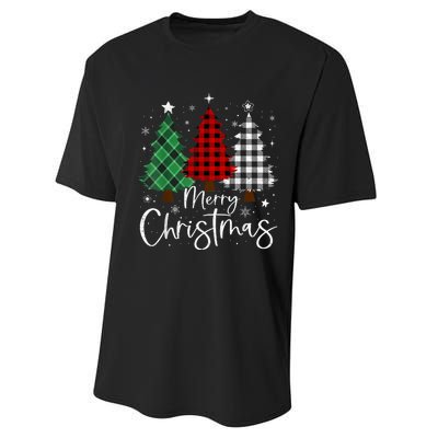 Merry Christmas 3 Xmas Trees Buffalo Plaid Family Matching Performance Sprint T-Shirt