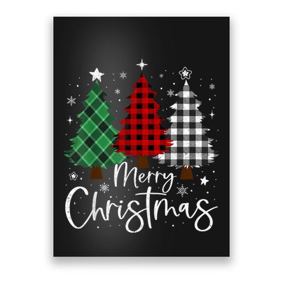 Merry Christmas 3 Xmas Trees Buffalo Plaid Family Matching Poster