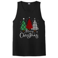 Merry Christmas 3 Xmas Trees Buffalo Plaid Family Matching PosiCharge Competitor Tank