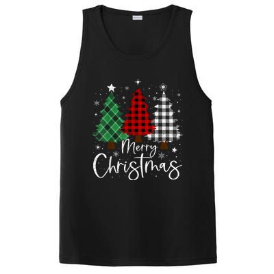 Merry Christmas 3 Xmas Trees Buffalo Plaid Family Matching PosiCharge Competitor Tank