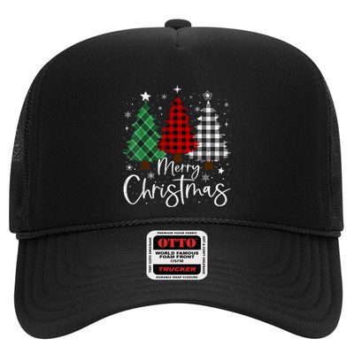 Merry Christmas 3 Xmas Trees Buffalo Plaid Family Matching Trucker Hat