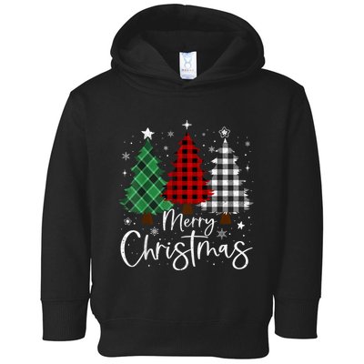 Merry Christmas 3 Xmas Trees Buffalo Plaid Family Matching Toddler Hoodie