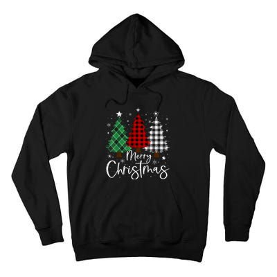 Merry Christmas 3 Xmas Trees Buffalo Plaid Family Matching Tall Hoodie