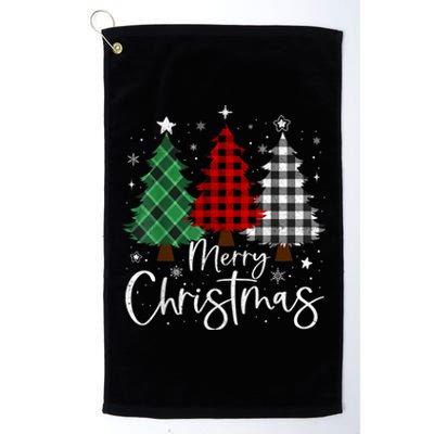 Merry Christmas 3 Xmas Trees Buffalo Plaid Family Matching Platinum Collection Golf Towel