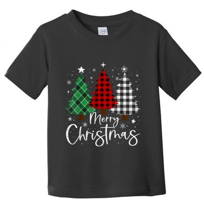 Merry Christmas 3 Xmas Trees Buffalo Plaid Family Matching Toddler T-Shirt