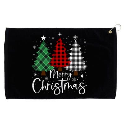 Merry Christmas 3 Xmas Trees Buffalo Plaid Family Matching Grommeted Golf Towel