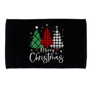 Merry Christmas 3 Xmas Trees Buffalo Plaid Family Matching Microfiber Hand Towel