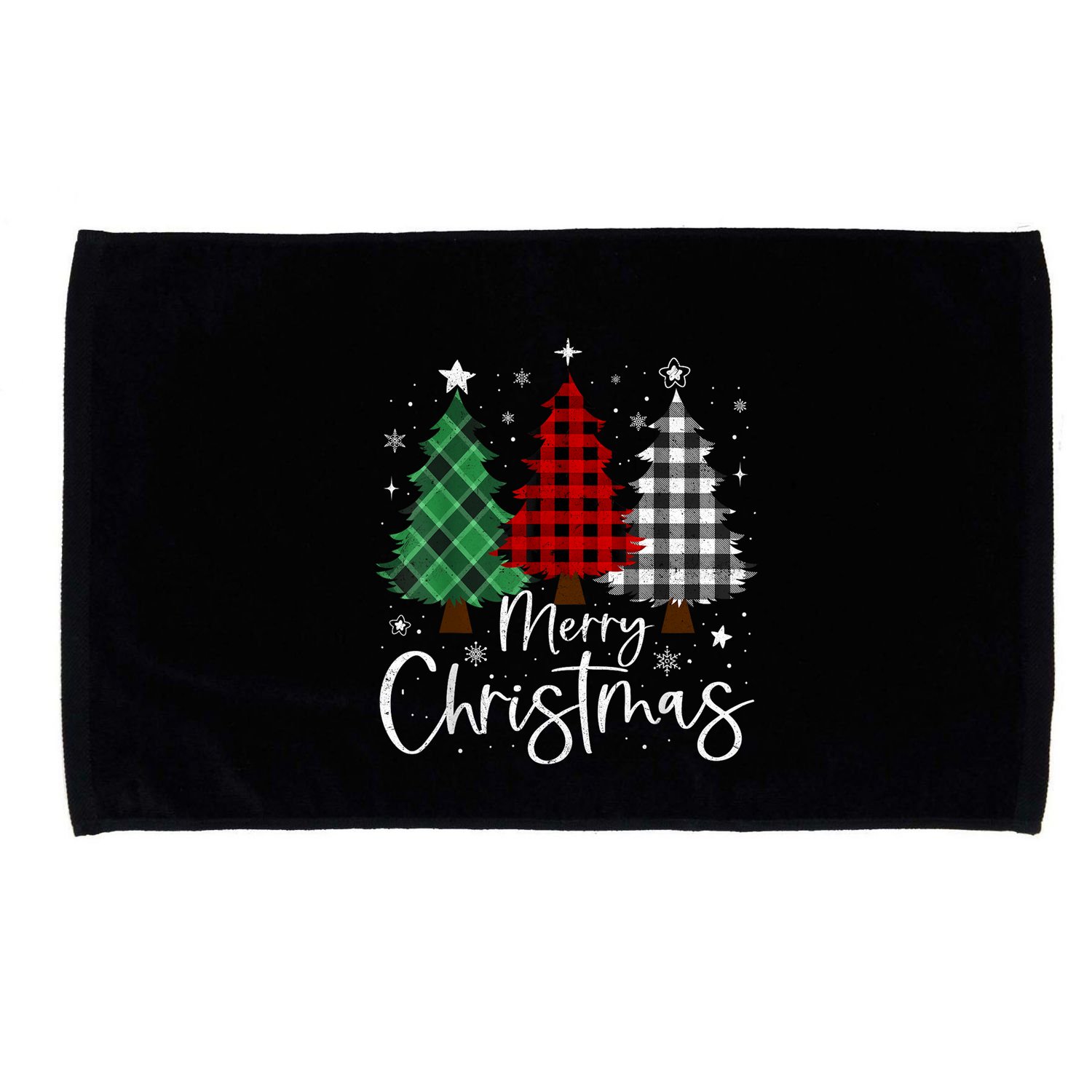 Merry Christmas 3 Xmas Trees Buffalo Plaid Family Matching Microfiber Hand Towel