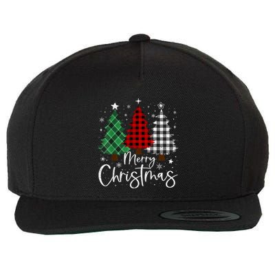Merry Christmas 3 Xmas Trees Buffalo Plaid Family Matching Wool Snapback Cap