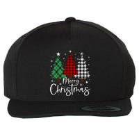 Merry Christmas 3 Xmas Trees Buffalo Plaid Family Matching Wool Snapback Cap