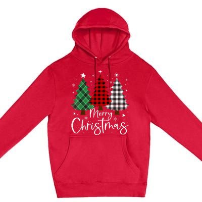 Merry Christmas 3 Xmas Trees Buffalo Plaid Family Matching Premium Pullover Hoodie