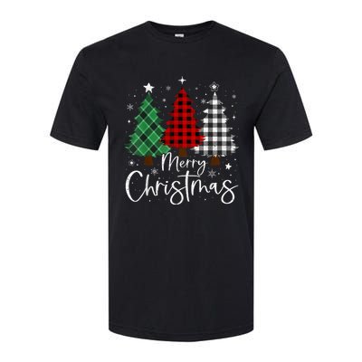 Merry Christmas 3 Xmas Trees Buffalo Plaid Family Matching Softstyle CVC T-Shirt