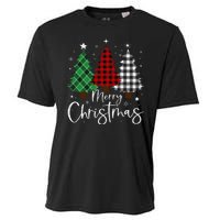 Merry Christmas 3 Xmas Trees Buffalo Plaid Family Matching Cooling Performance Crew T-Shirt