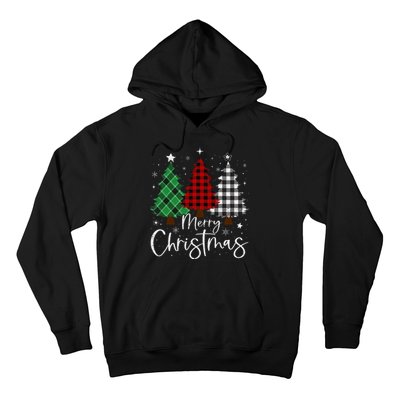 Merry Christmas 3 Xmas Trees Buffalo Plaid Family Matching Hoodie