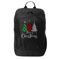 Merry Christmas 3 Xmas Trees Buffalo Plaid Family Matching City Backpack